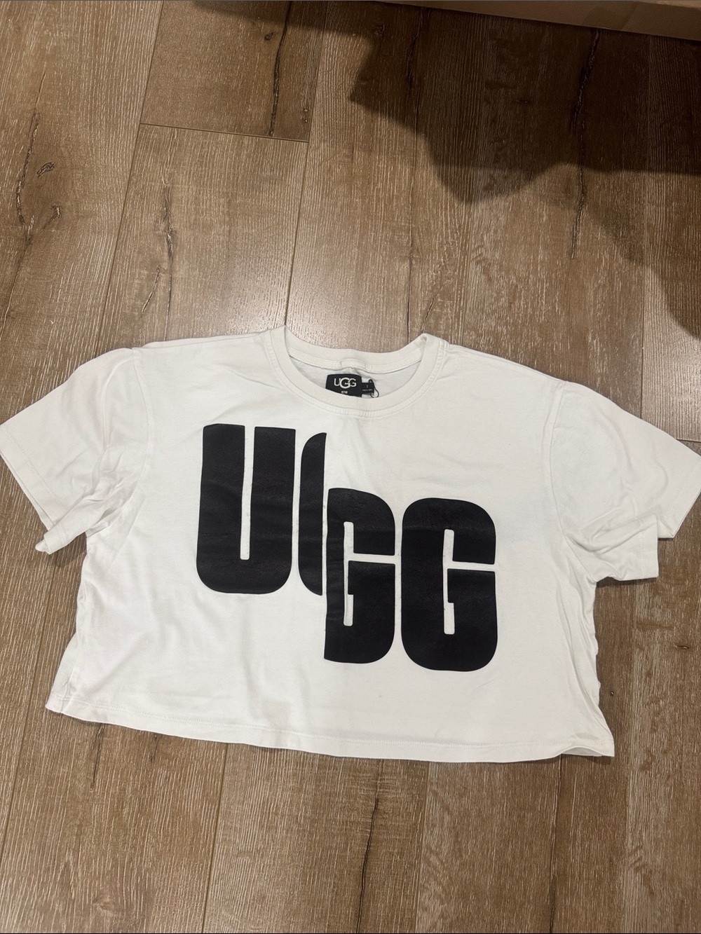 UGG White Crop Tee with Black Logo